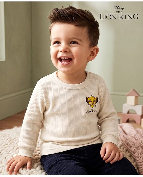 Babyhug Disney Full Sleeves Thermal Innerwear With Lion King Graphic - OffWhite