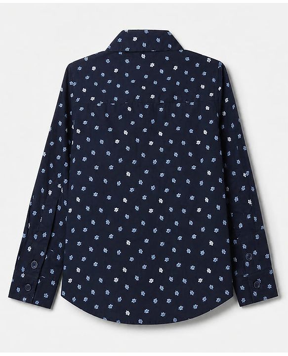 Babyhug Knit Full Sleeves 5 Piece Floral Printed Party Shirt & Trouser Set With Bow, Suspender and Cap - Navy