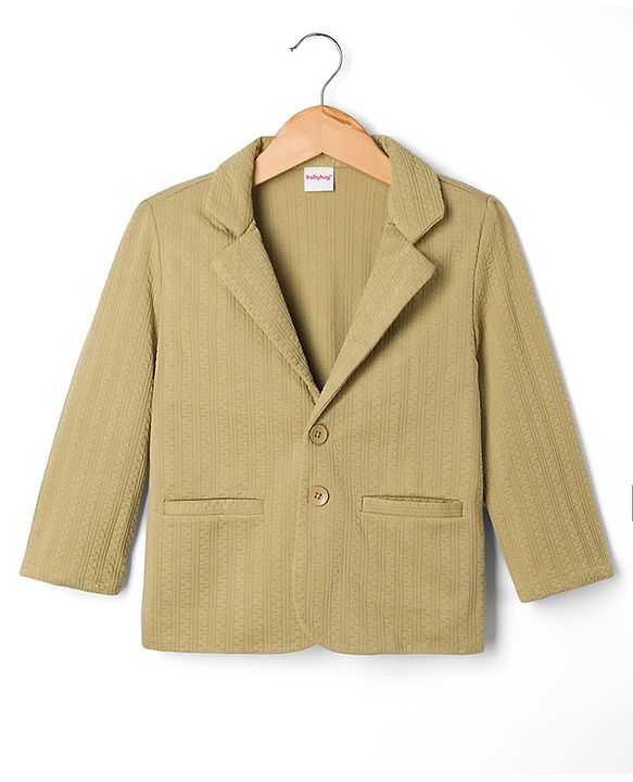 Babyhug Knit Full Sleeves Solid Blazer with Text Printed T-shirt - Beige