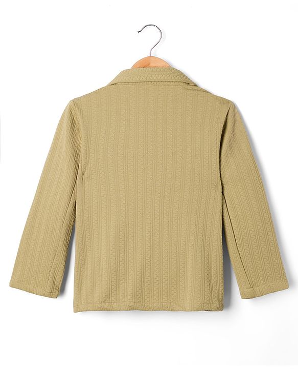 Babyhug Knit Full Sleeves Solid Blazer with Text Printed T-shirt - Beige