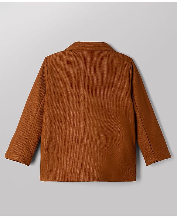 Babyhug Knit Full Sleeves Solid Blazer With Text Printed T-Shirt - Brown