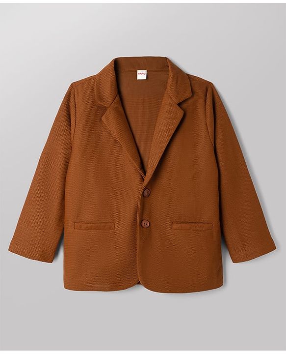 Babyhug Knit Full Sleeves Solid Blazer With Text Printed T-Shirt - Brown
