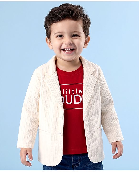 Babyhug Knit Full Sleeves Solid Blazer With Text Printed T-Shirt - Ivory