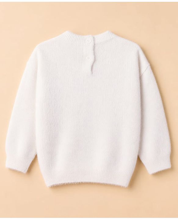 Babyhug Knit Full Sleeves Pullover with Sequin Work - White