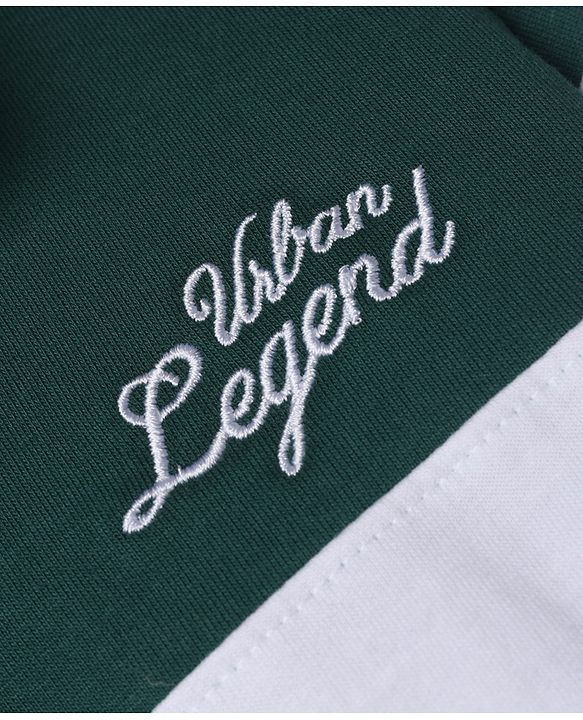 Pine Kids Cotton Knit Stripes Sweatshirt with Full Sleeves and Urban Legend Text Embroidery - Green