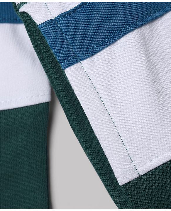 Pine Kids Cotton Knit Stripes Sweatshirt with Full Sleeves and Urban Legend Text Embroidery - Green