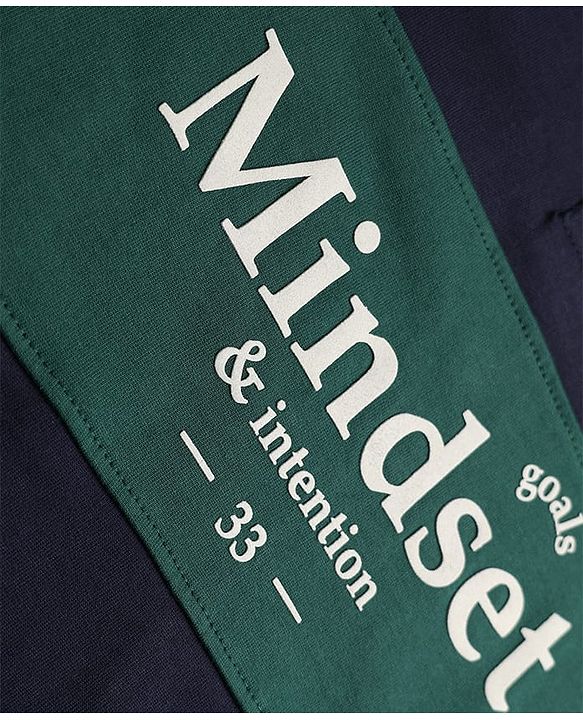 Pine Kids Cotton Knit Sweatshirt with Full Sleeves and Mindset Text Print - Navy Blue