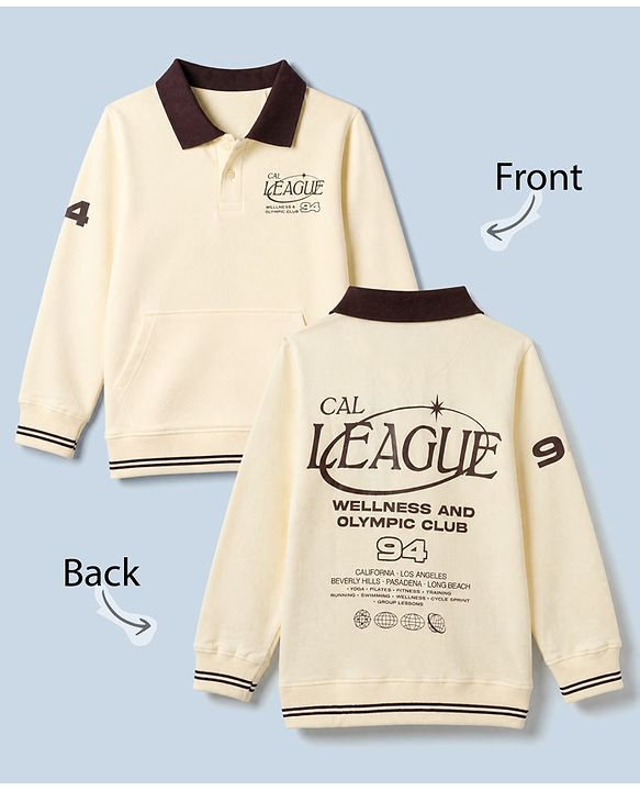 Pine Kids Cotton Knit Sweatshirts with Full Sleeves and Cal League Print in Offwhite for 4-5 Years