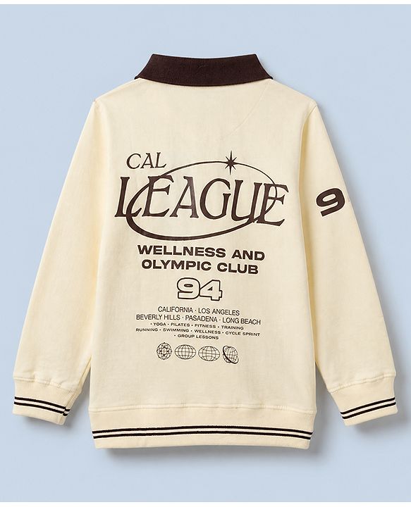 Pine Kids Cotton Knit Sweatshirts with Full Sleeves and Cal League Print in Offwhite for 4-5 Years