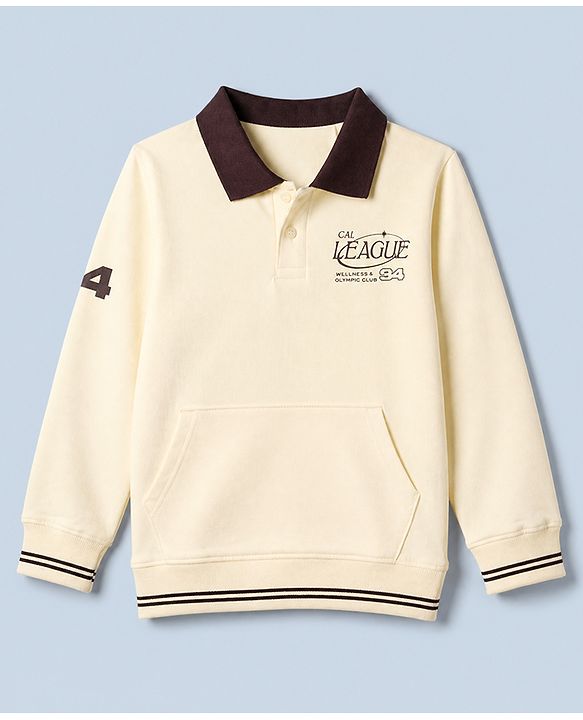 Pine Kids Cotton Knit Sweatshirts with Full Sleeves and Cal League Print in Offwhite for 4-5 Years