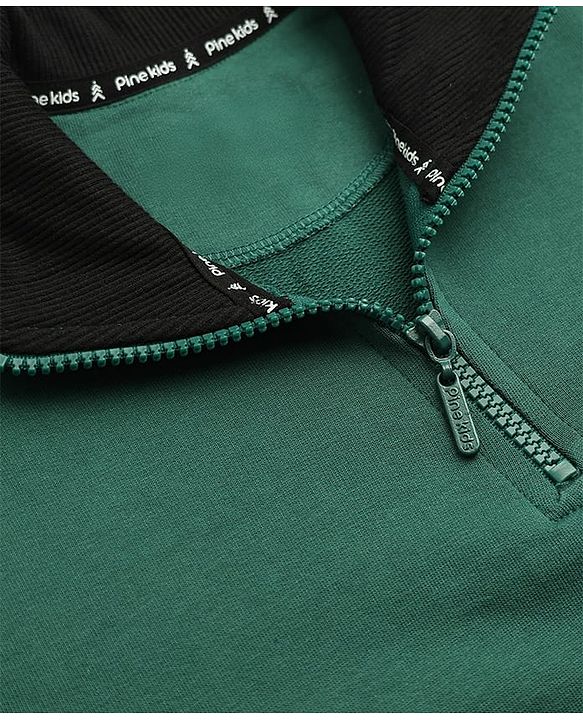 Pine Kids Cotton Knit Sweatshirt With Full Sleeves and Rhode Island Text Print in Front & Back - Green