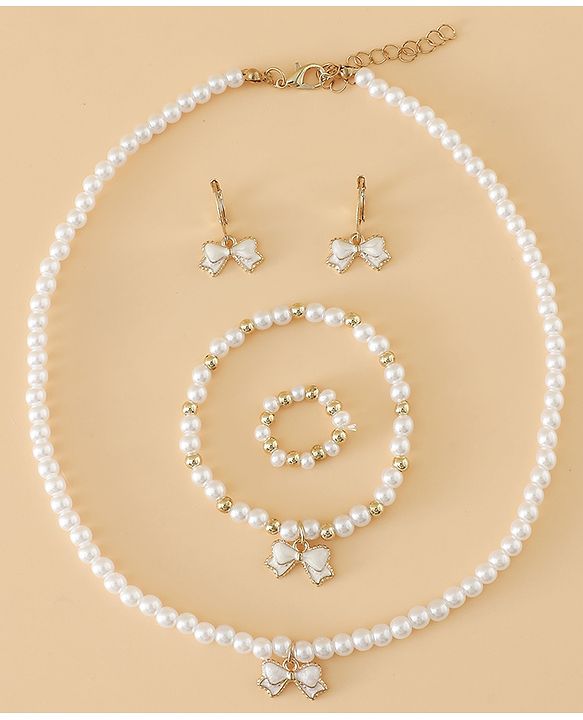 Pine Kids Free Size Beaded Jewellery Set - Off White