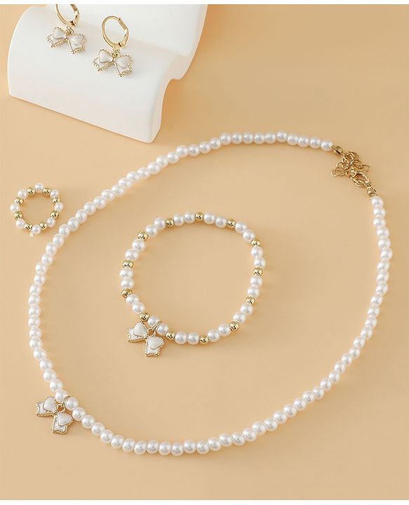 Pine Kids Free Size Beaded Jewellery Set - Off White