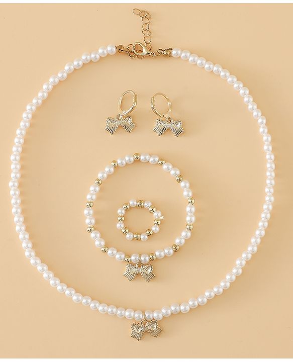 Pine Kids Free Size Beaded Jewellery Set - Off White