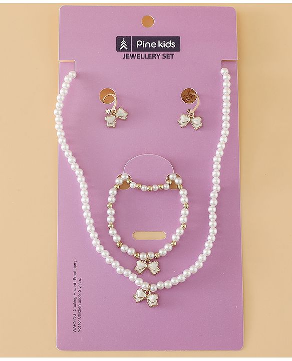 Pine Kids Free Size Beaded Jewellery Set - Off White