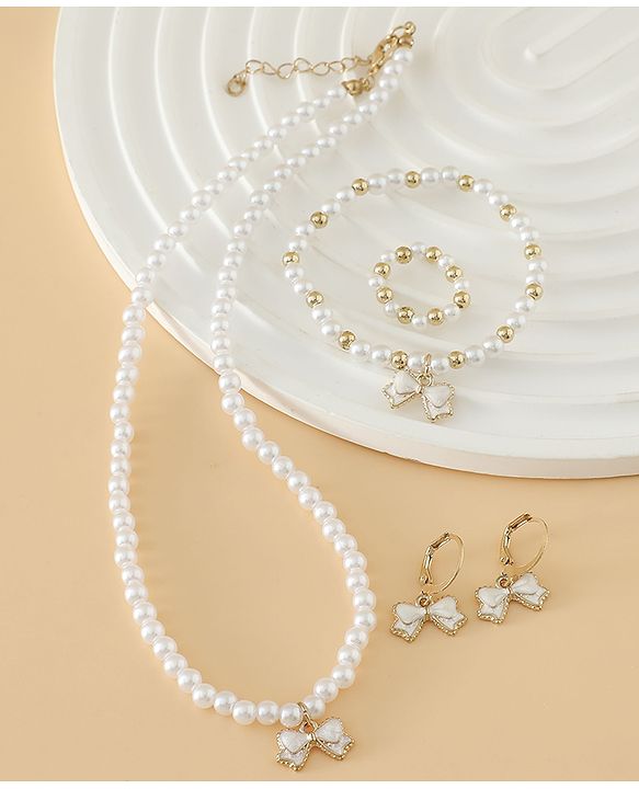 Pine Kids Free Size Beaded Jewellery Set - Off White