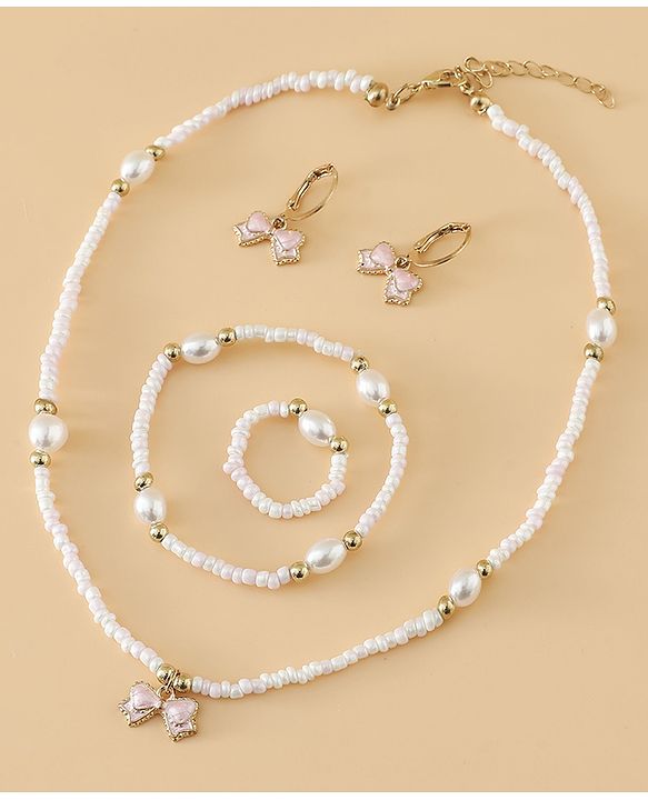 Pine Kids Free Size Beaded Jewellery Set - Off White