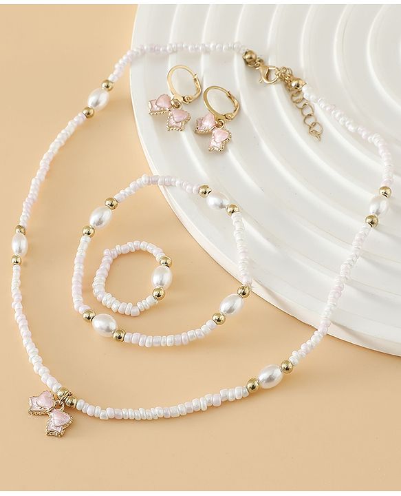 Pine Kids Free Size Beaded Jewellery Set - Off White