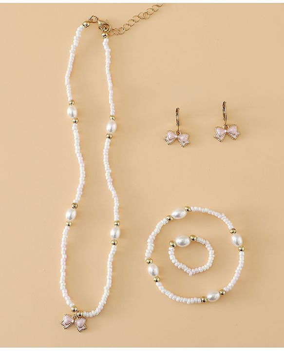 Pine Kids Free Size Beaded Jewellery Set - Off White