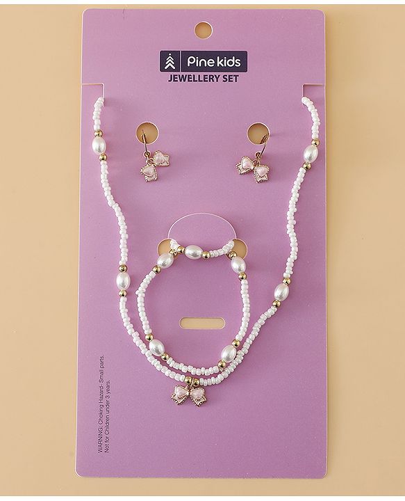 Pine Kids Free Size Beaded Jewellery Set - Off White