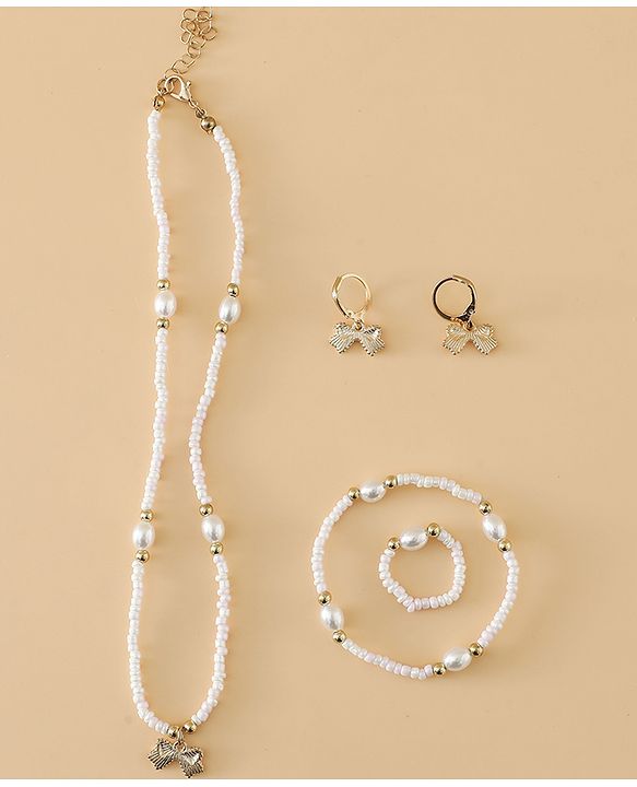 Pine Kids Free Size Beaded Jewellery Set - Off White
