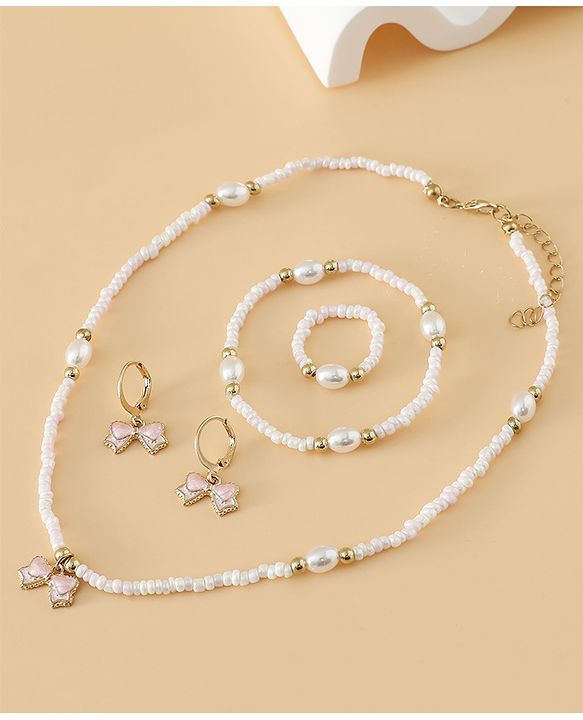 Pine Kids Free Size Beaded Jewellery Set - Off White