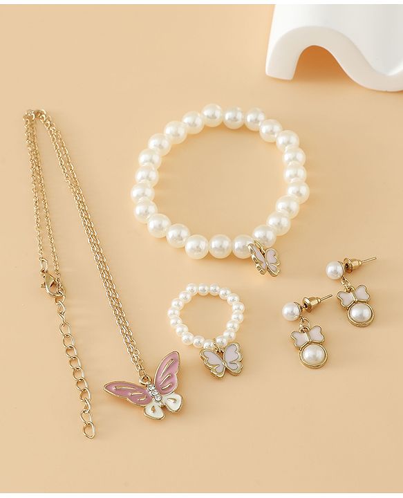 Pine Kids Free Size Beaded Jewellery Set - Off White
