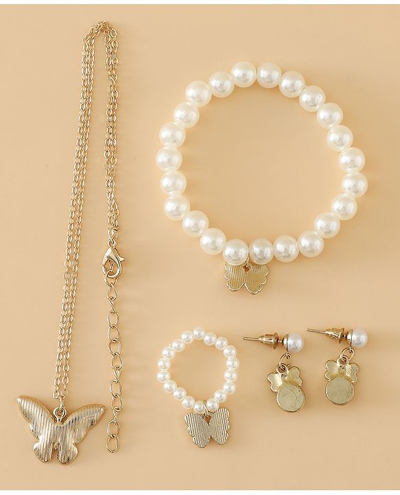 Pine Kids Free Size Beaded Jewellery Set - Off White