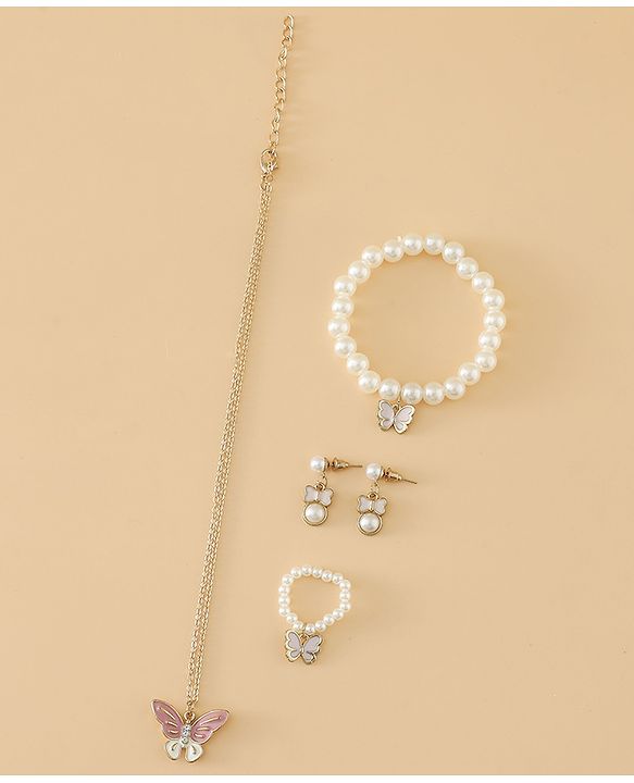 Pine Kids Free Size Beaded Jewellery Set - Off White