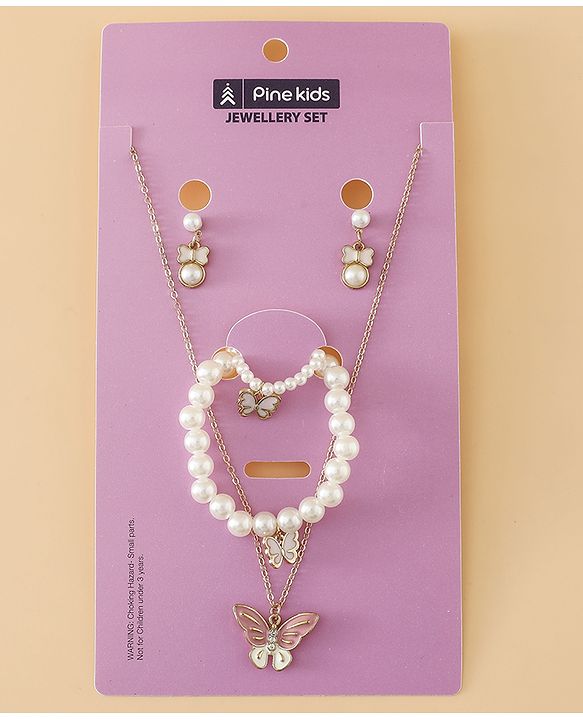 Pine Kids Free Size Beaded Jewellery Set - Off White