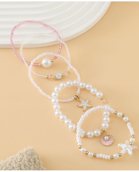 Pine Kids Free Size Bracelets & Bangles Set for Girls - White
