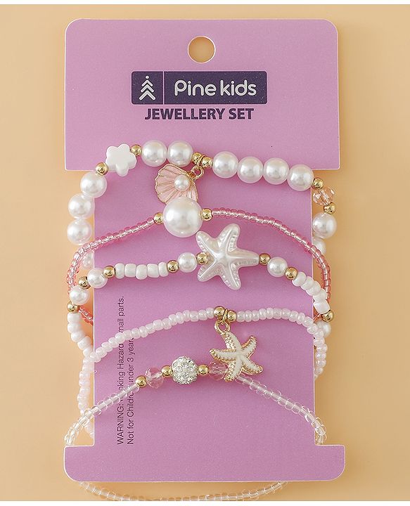 Pine Kids Free Size Bracelets & Bangles Set for Girls - White