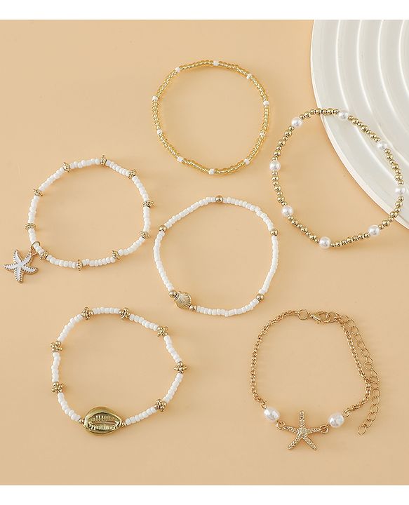 Pine Kids Free Size Bracelets & Bangles Set for Girls - Golden & White