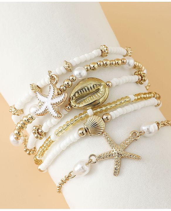 Pine Kids Free Size Bracelets & Bangles Set for Girls - Golden & White