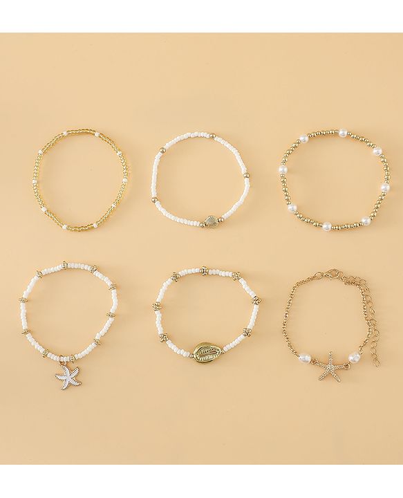 Pine Kids Free Size Bracelets & Bangles Set for Girls - Golden & White