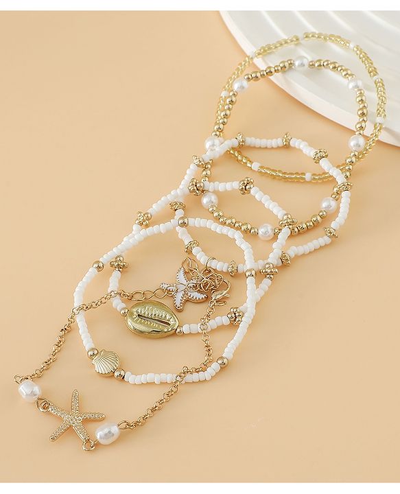 Pine Kids Free Size Bracelets & Bangles Set for Girls - Golden & White