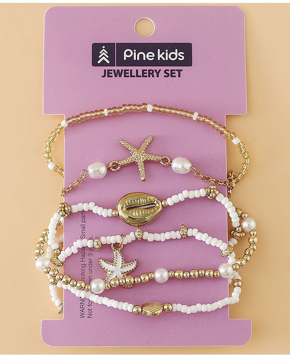 Pine Kids Free Size Bracelets & Bangles Set for Girls - Golden & White