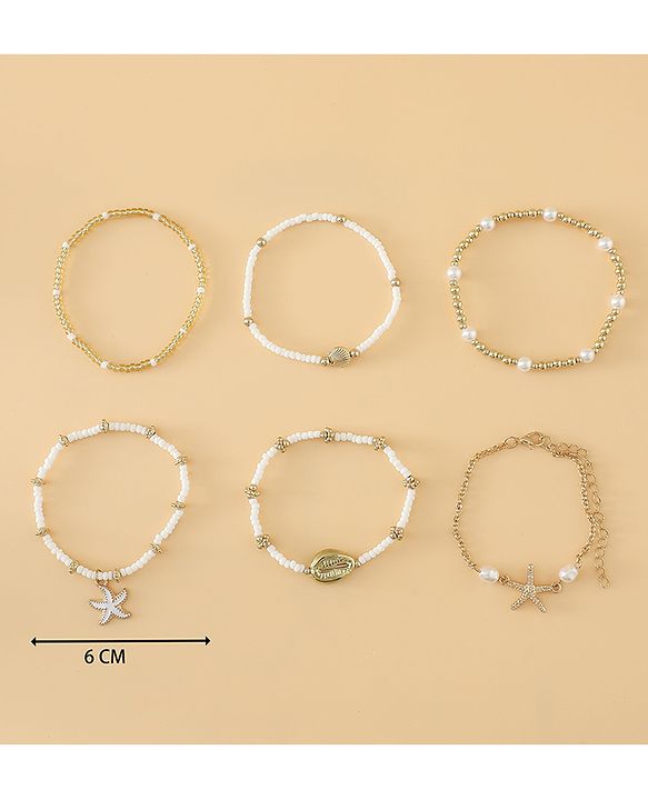 Pine Kids Free Size Bracelets & Bangles Set for Girls - Golden & White