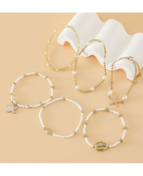 Pine Kids Free Size Bracelets & Bangles Set for Girls - Golden & White
