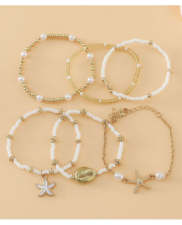 Pine Kids Free Size Bracelets & Bangles Set for Girls - Golden & White