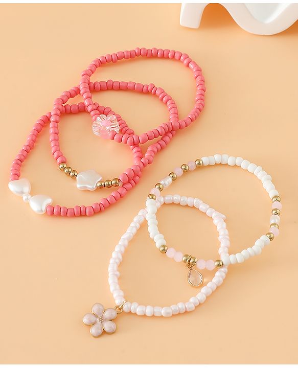 Babyhug Free Size Bracelets & Bangles Set for Girls - Pink & White