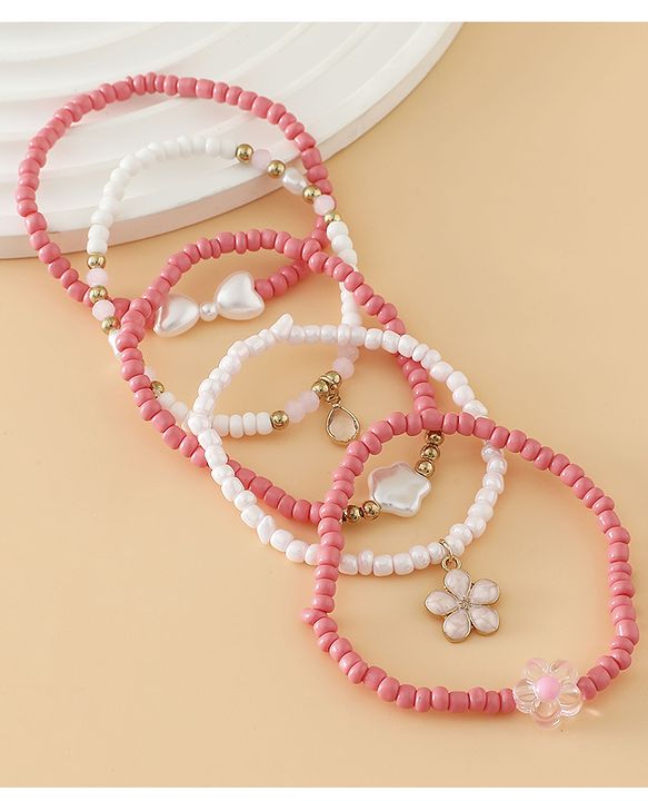 Babyhug Free Size Bracelets & Bangles Set for Girls - Pink & White
