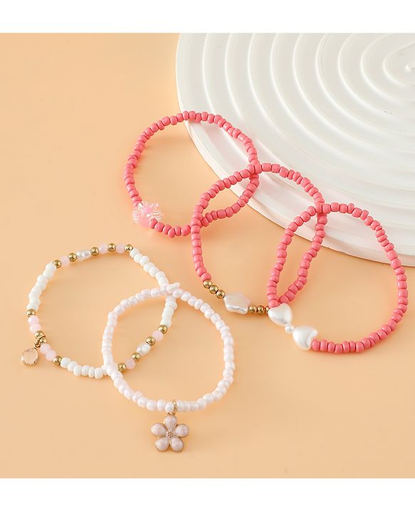 Babyhug Free Size Bracelets & Bangles Set for Girls - Pink & White