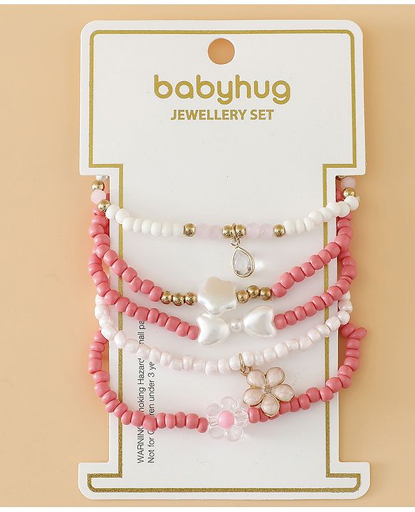 Babyhug Free Size Bracelets & Bangles Set for Girls - Pink & White