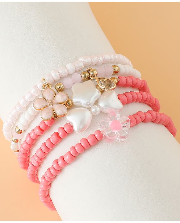 Babyhug Free Size Bracelets & Bangles Set for Girls - Pink & White