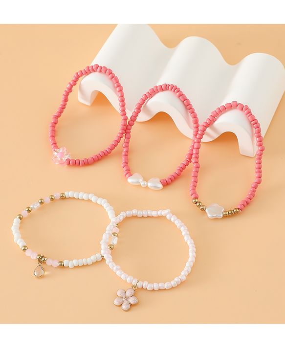 Babyhug Free Size Bracelets & Bangles Set for Girls - Pink & White