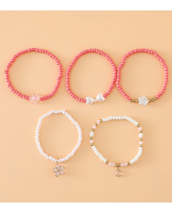 Babyhug Free Size Bracelets & Bangles Set for Girls - Pink & White
