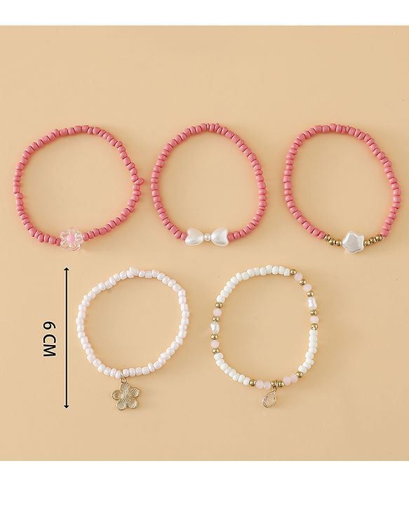 Babyhug Free Size Bracelets & Bangles Set for Girls - Pink & White