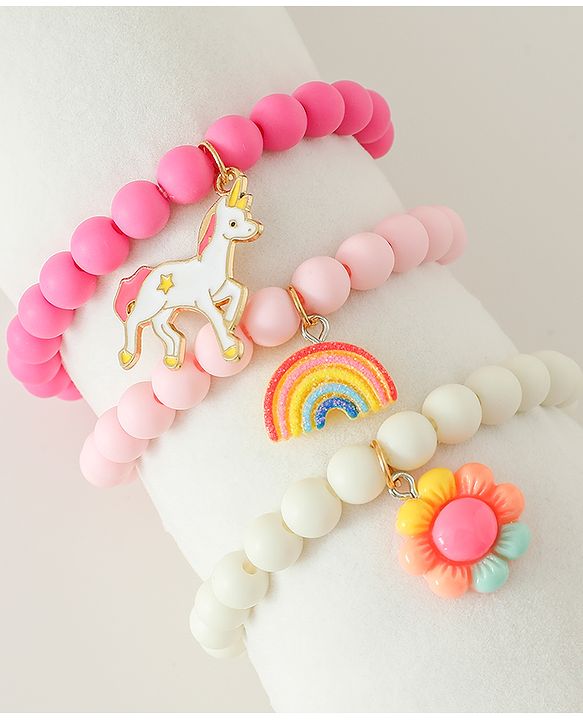 Babyhug Free Size Bracelets & Bangles Set for Girls - Light Pink, White & Dark pink