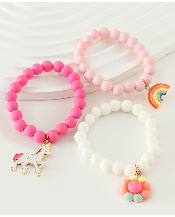 Babyhug Free Size Bracelets & Bangles Set for Girls - Light Pink, White & Dark pink